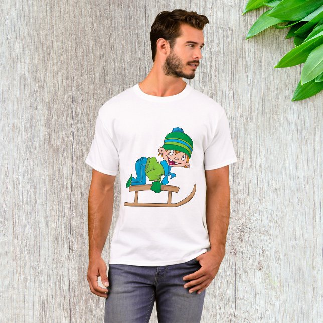 Fun Winter Sledding Boy Cute Snow Adventure  T-Shirt (Creator Uploaded)