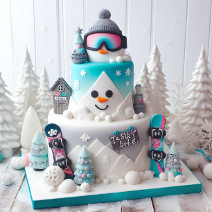 FUN WINTER SNOWBOARDING THEME  KIDS BIRTHDAY CAKE CARD
