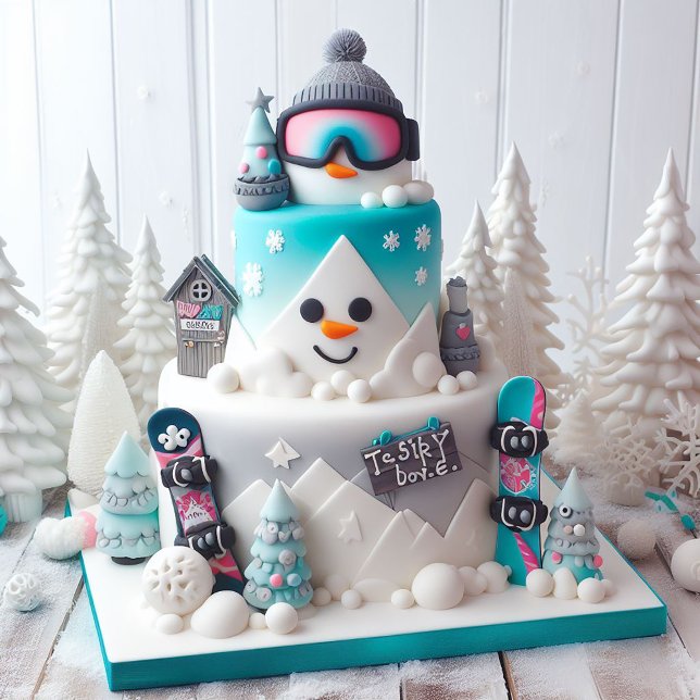 FUN WINTER SNOWBOARDING THEME  KIDS BIRTHDAY CAKE CARD (Creator Uploaded)