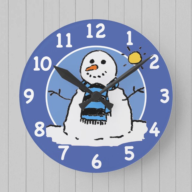 Fun Winter Snowman Cartoon Design. Round Clock (Creator Uploaded)