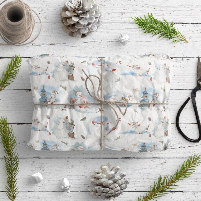 Fun Winter Snowman Kids Cartoon Christmas Pattern  Wrapping Paper (Creator Uploaded)