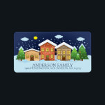 Fun Winter Village Snowman Christmas Address Label<br><div class="desc">Fun Winter Snowman with trees & pretty cottages Christmas Address Label</div>
