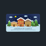 Fun Winter Village Snowman Christmas Address Label<br><div class="desc">Fun Winter Snowman with trees & pretty cottages Christmas Address Label</div>