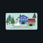 Fun Winter Village Snowman Christmas Address Label<br><div class="desc">Fun Winter Snowman with trees & pretty cottages Christmas Address Label</div>