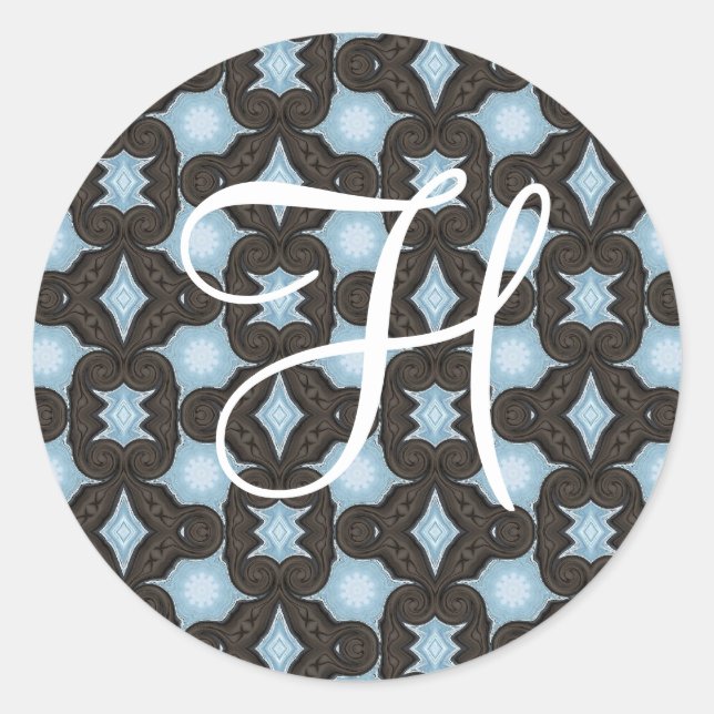 Fun with brown and blue initial classic round sticker (Front)