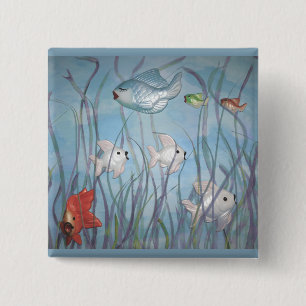 fun with chalkware fish 15 cm square badge