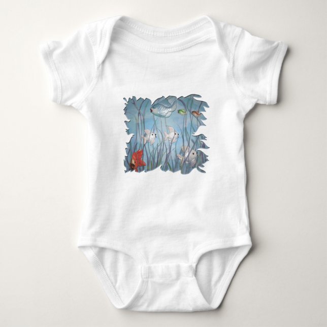 fun with chalkware fish watercolor style baby bodysuit (Front)