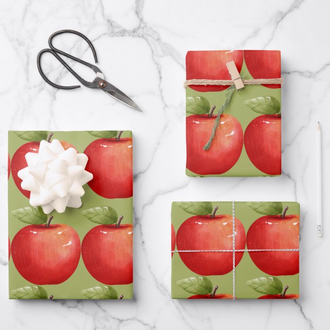 Fun with Fruit Red Apple Wrapping Paper Sheet (Front)