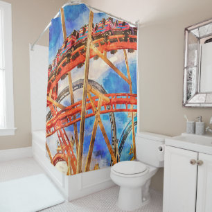 Fun with roller coaster shower curtain
