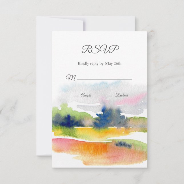 'Fun with Watercolor Brushstrokes' Abstract RSVP Card (Front)