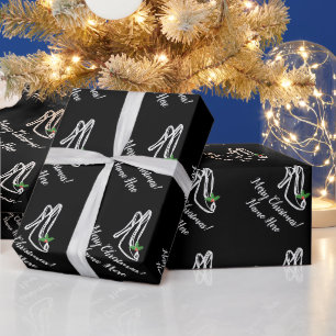 Fun women's high heel shoe drawing black Christmas Wrapping Paper