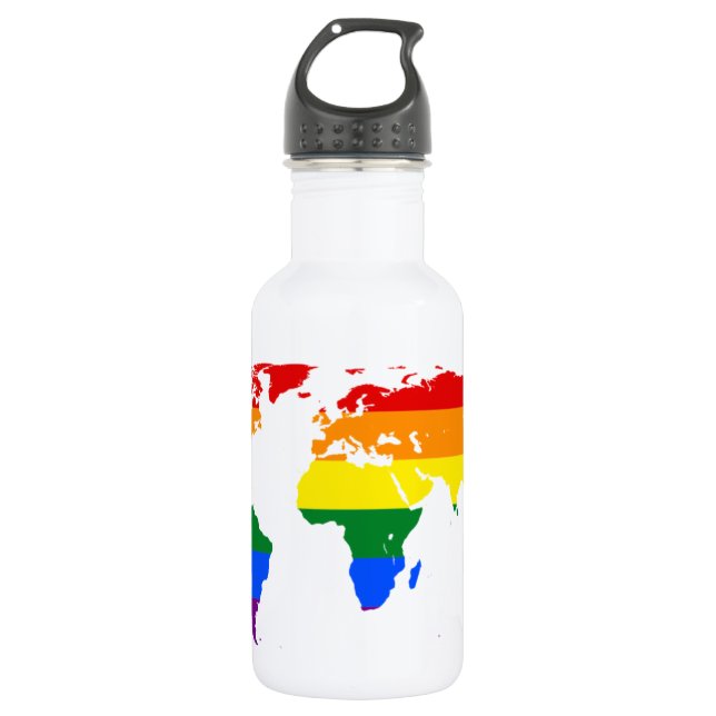 Fun World Map Colourful Stripes 532 Ml Water Bottle (Front)