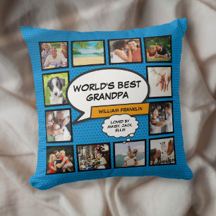 Fun World's Best Grandpa Grandad Photo Blue Cushion