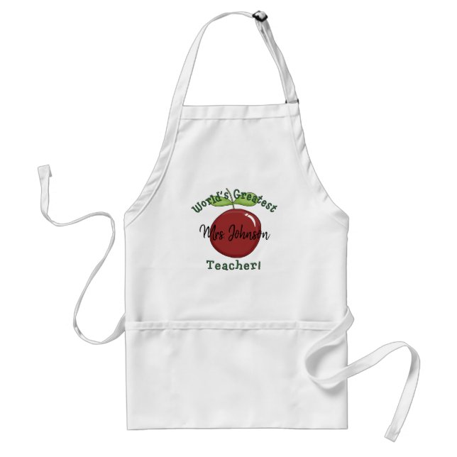 Fun World's Greatest Teacher with Apple and Name Standard Apron (Front)