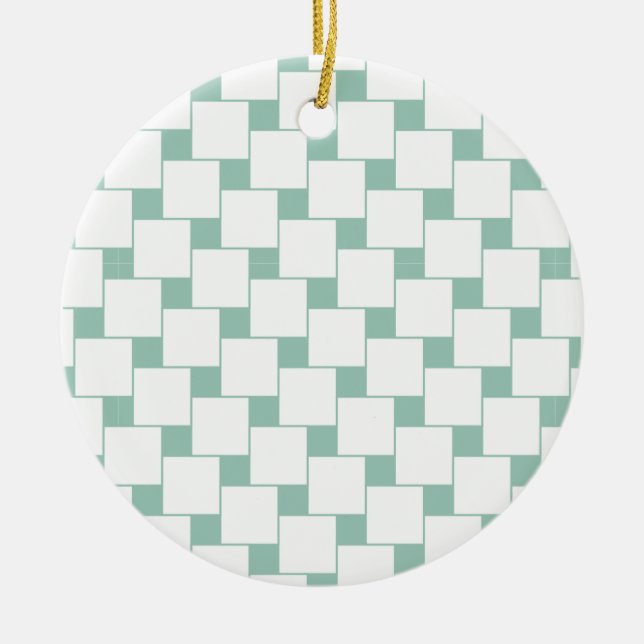 Fun Woven Squares Mint Green Ceramic Ornament (Front)