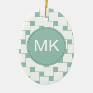Fun Woven Squares Mint Green Ceramic Ornament