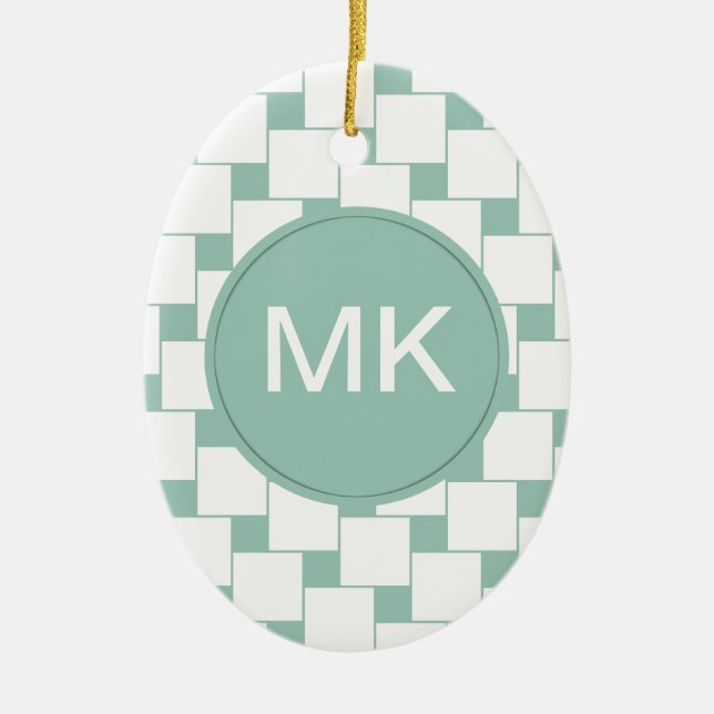 Fun Woven Squares Mint Green Ceramic Ornament (Front)