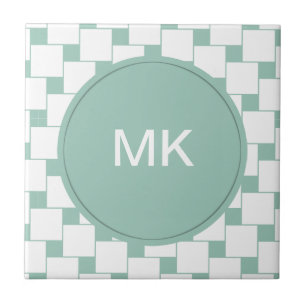 Fun Woven Squares Mint Green Ceramic Tile