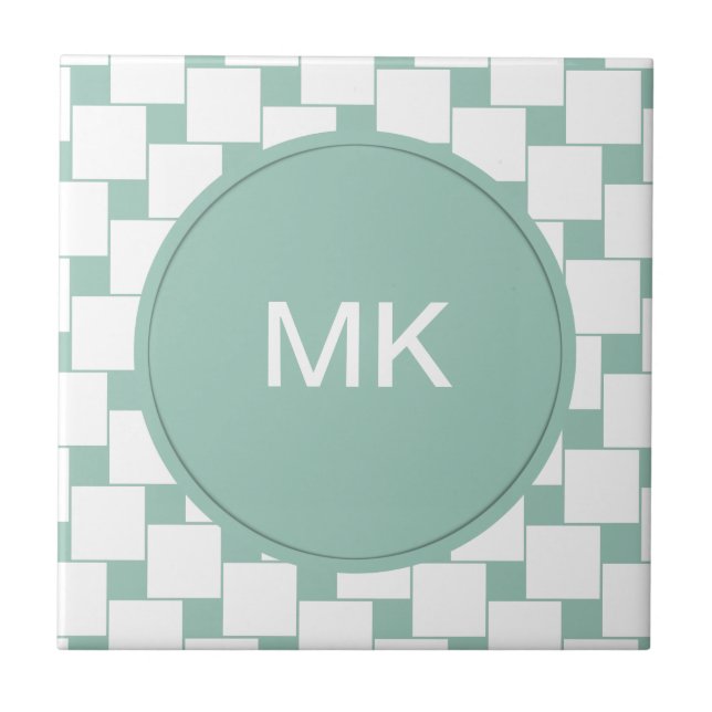 Fun Woven Squares Mint Green Ceramic Tile (Front)