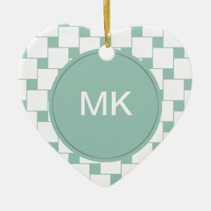 Fun Woven Squares Mint Green Ceramic Tree Decoration