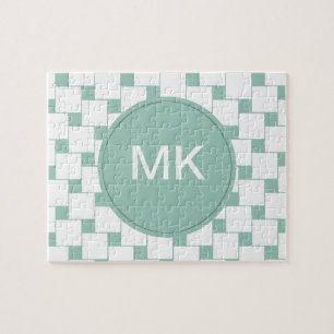 Fun Woven Squares Mint Green Jigsaw Puzzle