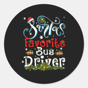 Fun Xmas Lighting Santa's Favourite Bus Driver Chr Classic Round Sticker