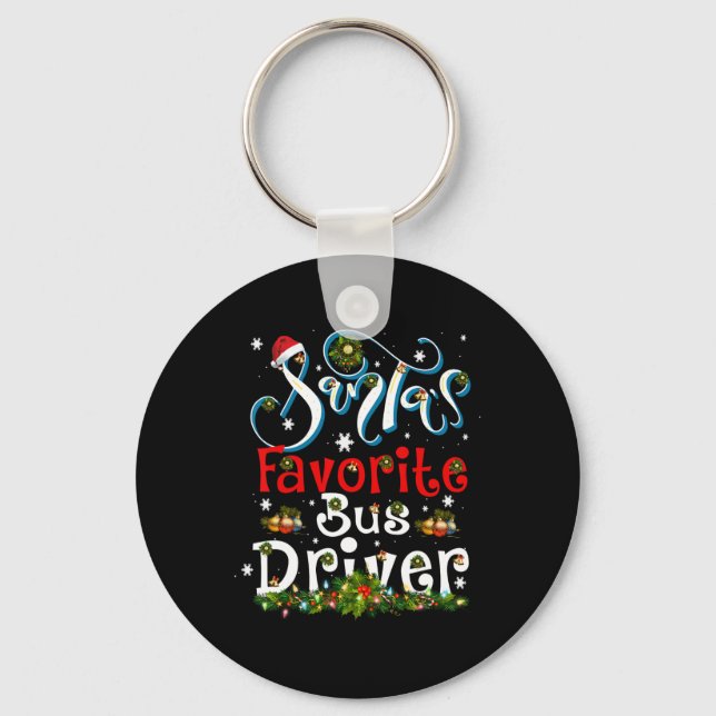 Fun Xmas Lighting Santa's Favourite Bus Driver Chr Key Ring (Front)