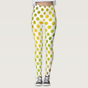 Fun Yellow and Green Watercolor Painted Dots Leggings