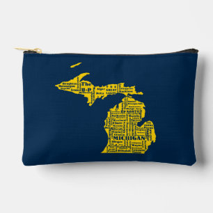 Fun Yellow and Navy Blue State of Michigan cities Accessory Pouch