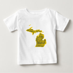 Fun Yellow and Navy Blue State of Michigan cities Baby T-Shirt