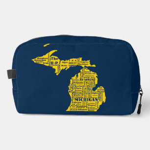 Fun Yellow and Navy Blue State of Michigan cities Dopp Kit