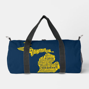 Fun Yellow and Navy Blue State of Michigan cities Duffle Bag