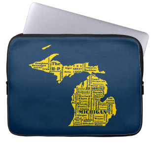 Fun Yellow and Navy Blue State of Michigan cities Laptop Sleeve