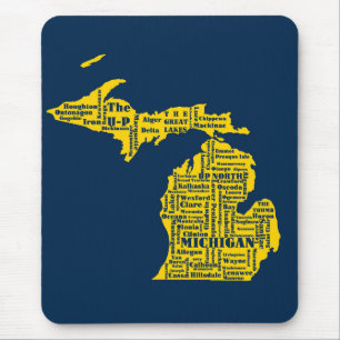 Fun Yellow and Navy Blue State of Michigan cities Mouse Pad
