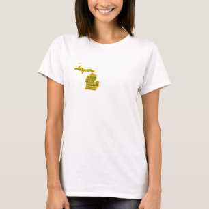 Fun Yellow and Navy Blue State of Michigan cities T-Shirt