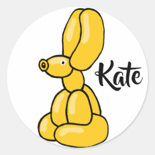 Fun yellow balloon bunny design classic round sticker