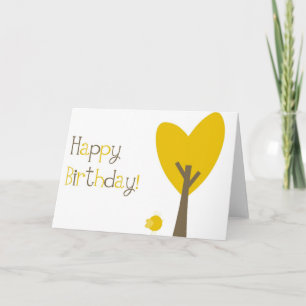 Fun Yellow Bird and Tree Heart Happy Birthday Card