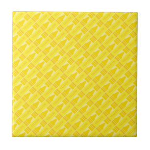 Fun Yellow Crayon Pattern Ceramic Tile