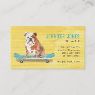 Fun Yellow Dog Walker Business Card 