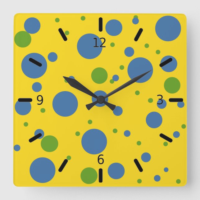 Fun Yellow, Green and Blue Spotted Wall Clock (Front)