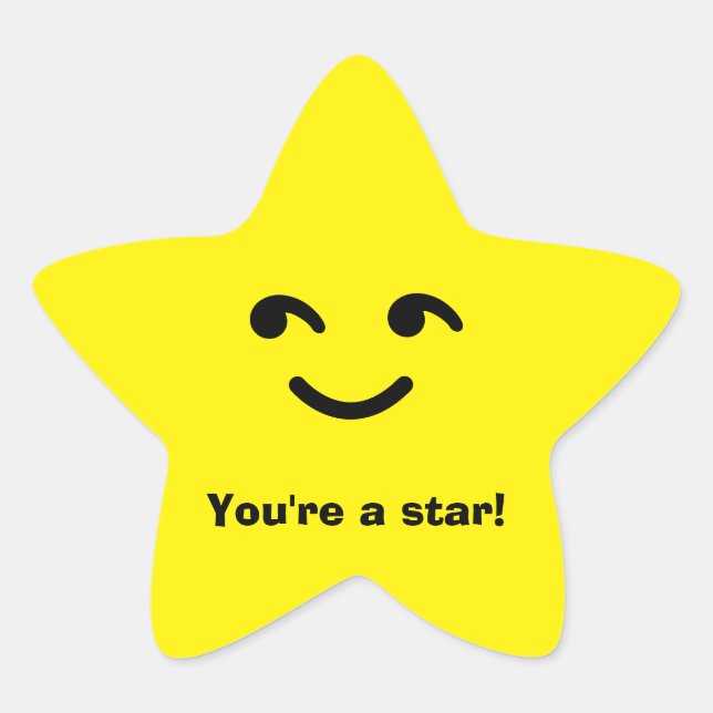 Fun Yellow Happy Smiling Face You're A Star School Sticker (Front)