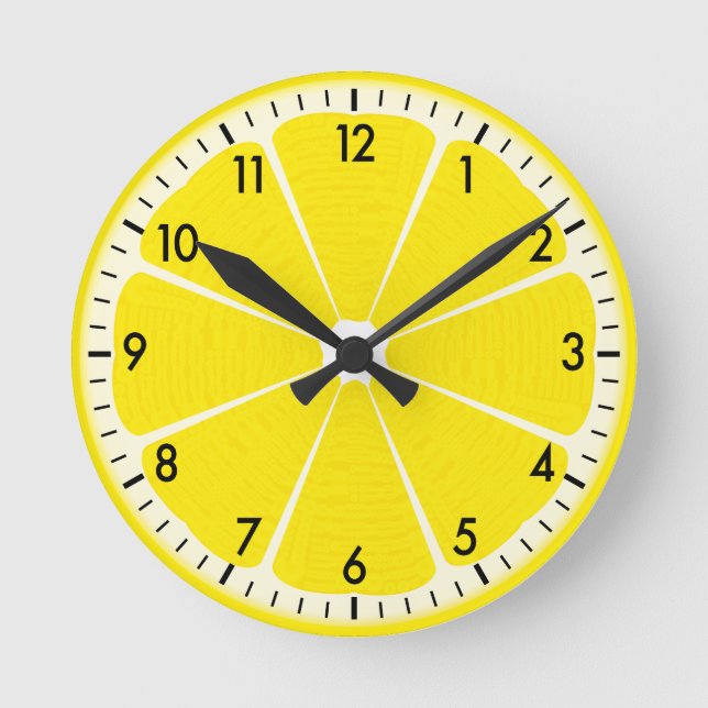 Fun Yellow Kitchen Tropical Summer Sunshine Lemon Round Clock (Front)