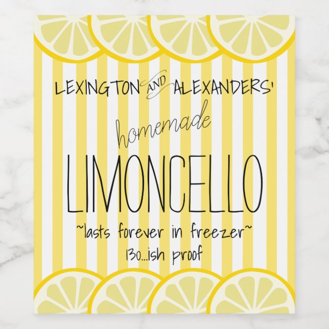 Fun Yellow Striped Limoncello Bottle Label | (Single Label)