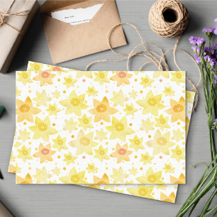 Fun Yellow Watercolour Daffodil & Dots Pattern Tissue Paper