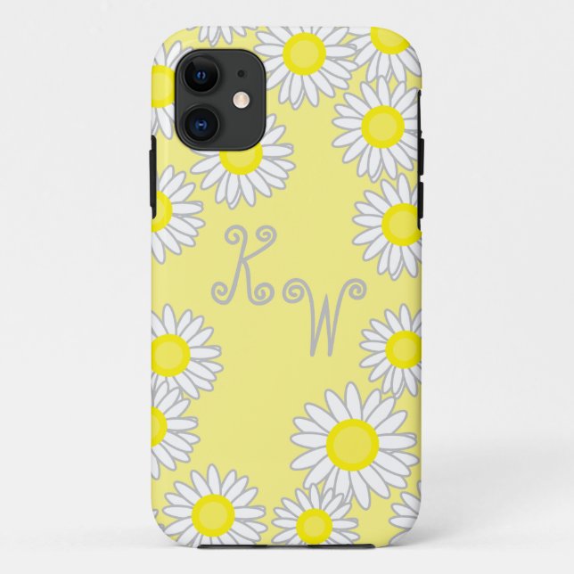 Fun Yellow White Grey Daisy Case-Mate iPhone Case (Back)