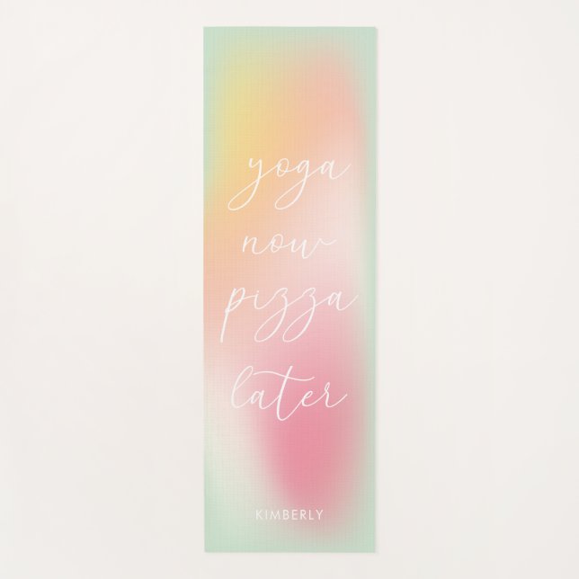 Fun Yoga Now Pizza Later Pastel Gradient Ombre  Yoga Mat (Front)