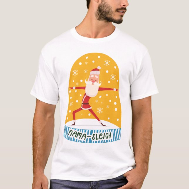  Fun Yogi Yoga Santa Nama-Sleigh Snow Globe T-Shirt (Front)