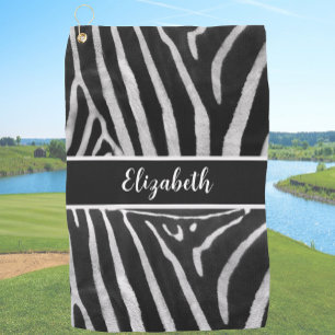Fun Zebra Animal Print custom name ladies Golf Towel