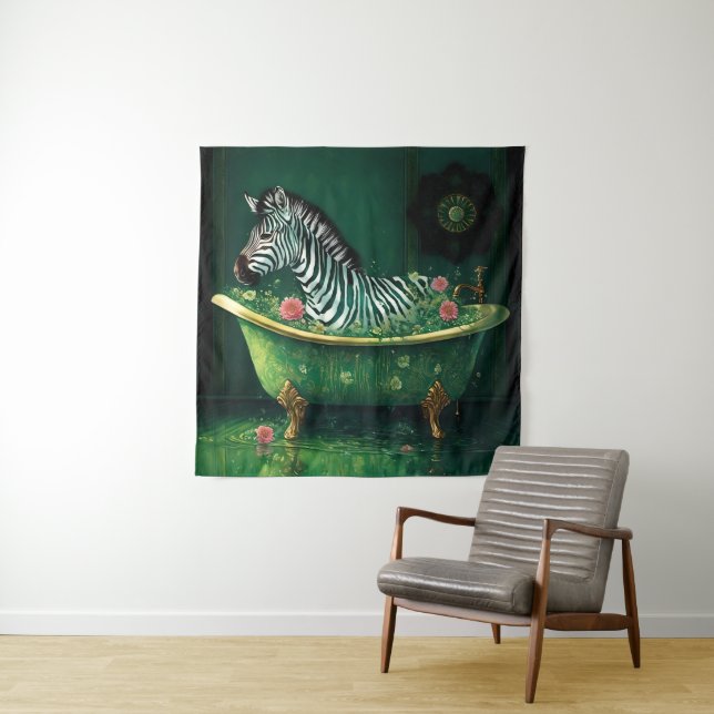Fun Zebra in a Bathtub Tapestry (In Situ)
