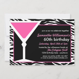 Fun Zebra Pink 60th Birthday Invitations